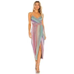 Saylor Meghan Metallic Striped Midi Dress Multicolor - XS